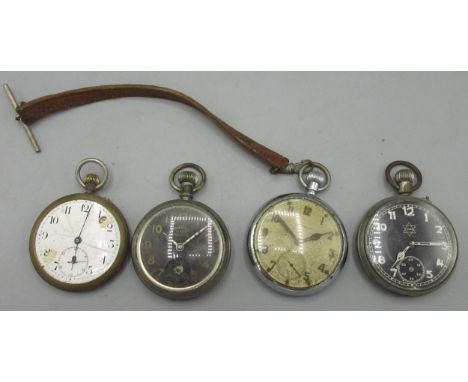 Leonidas WWII chrome plated pocket watch, signed cream Arabic dial with subsidiary seconds, snap on bezel and back engraved w
