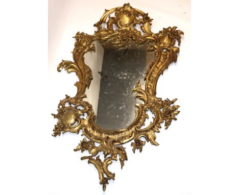 Chippendale style gilt painted cast metal framed wall mirror, with scroll and cartouche decoration, H83cm 