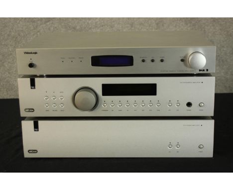 Media audio system. A tower of three units made up of a Videologic Digital Radio Tuner DRX-60ZES, an Arcam A32 Integrated Amp