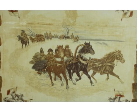 Napoleon Bonaparte at the head of his army retreating from Russia in 1812. Printed probably early twentieth century. Lightly 