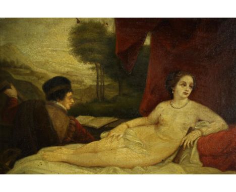 Oil on panel. Venus. In the style of Titian or Giorgione. A classic Renaissance composition with a well worked background. Pr