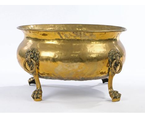 Large late 18th / early 19th Century brass jardinière or wine cooler, circa 1790 – 1820. the deep oval cooler with everted ri