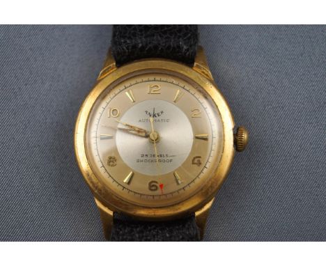 Anker, automatic, a gentleman's stainless steel and gilt round wrist watch, two tone dial with raised gilt Arabic and arrow-h