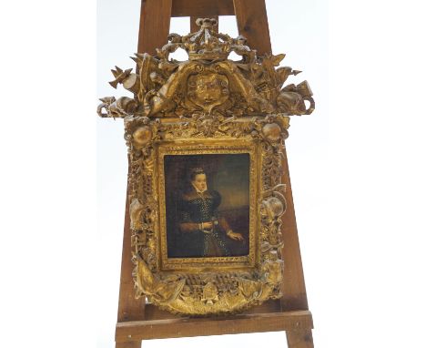 English School, 19th century, Portrait of Mary Queen of Scots, oil on canvas, titled upper left, 28cm x 22cm, in an elaborate