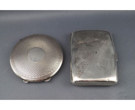 A silver  part foliate engraved cigarette case, Birmingham 1921 by Willian Neal Ltd, 61g gross (including the elastic); and a