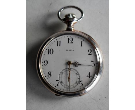 A Zenith 0.935 silver 17-jewel pocket watch with white enamel dial in working order