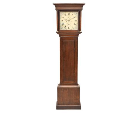 19th Century oak cased painted dial longcase clock, S.Collier, Eccles, signed 14-inch square Roman dial with subsidary second