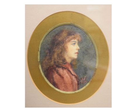 Edith M Latzarus - Watercolour - Late 19th Century oval portrait of a lady, 12.5cm x 10cm, framed under glass