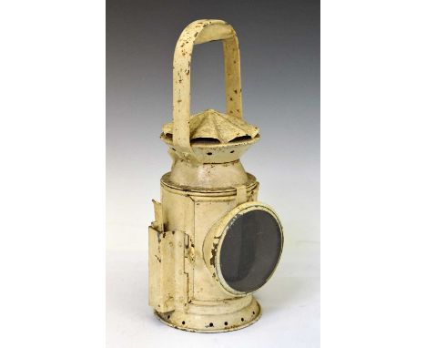 White painted railway lamp, 33cm high 