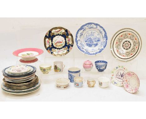 Late 18th Century Pearlware print painted and printed with chinoiserie decoration, together with a quanity of 19th Century ce