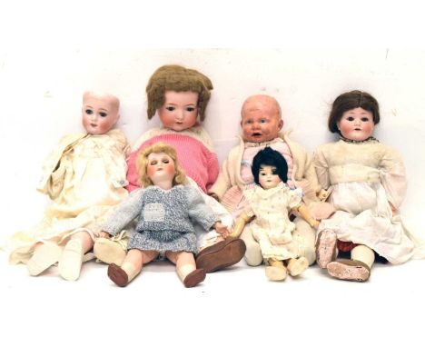 Collection of early 20th Century Continental bisque and composition head dolls, by Heubach &amp; Koppelsdorf and others, 59cm