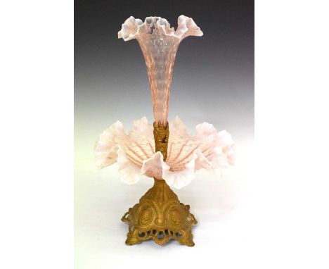 Gilt metal and pink glass epergne, 42cm high
