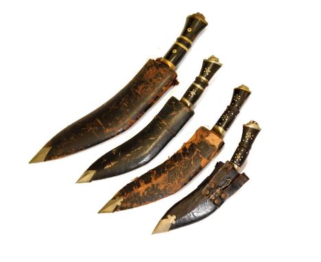 Nepalese kukri of traditional form, 30cm long blade, horn and brass hilt with lion mask pommel, with scabbard, together with 