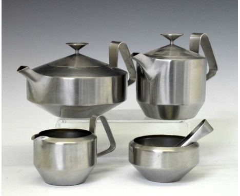 Robert Welch for Old Hall - 'Alveston' tea set, comprising teapot, hot water pot, tea-strainer, milk jug, and sugar basin, to