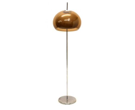 1970s Guzzini style standard lamp, the acrylic dome shade raised on chrome stem and circular base, 142cm high