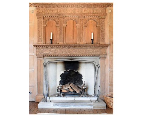 Ex Barrow Court, Barrow Gurney - Large wrought iron log fork, 126cm long and matching tongs, 120cm long (2)