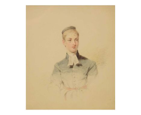 Attributed to John Henry Mole (1814-1886) - Watercolour - Portrait of a lady, 17cm x 14.5cm, framed under glass