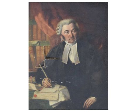 19th Century oil on canvas - Portrait of a lawyer, 44cm x 33.5cm, in gilt gesso frame (a/f)