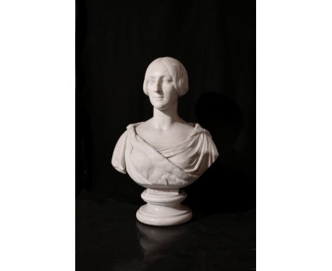 Willem Geefs (1805-1883): 'Laure Du Monceau', white marble, dated 1852H 65,5 cm  A portrait bust of Laure Du Monceau, Bnne de