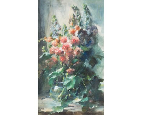 Frans Mortelmans (1865-1936): Still life of flowers, mixed media on paper, first quarter 20th C.Work: 100 x 59 cm  Frame: 116