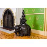 A large Japanese champleve bronze group depicting Kannon on an elephant, Meiji, 19th C.