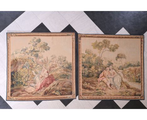 A pair of large French Aubusson wall tapestries with pastoral scenes after FranÃ§ois Boucher (1703-1770), 19th C.198 x 197,5 