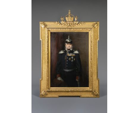 German school, monogrammed G.V.: Standing portrait of King Wilhelm I of Prussia, German Emperor (1797-1888), oil on canvas, d