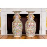 A pair of large Chinese Canton famille rose vases, 19th C.