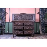 A Chinese-inspired wooden secretary desk with dragon relief design, South East Asia, 19th/20th C.