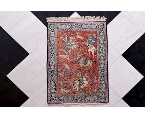 A Persian Kashan rug with hunting scenes, wool and silk on cotton, 20th C.151,5 x 108,5 cm