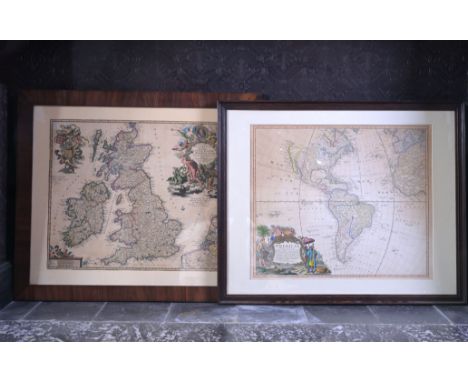 Two handcoloured engraved maps: N. Visscher (1618-1709): 'Magnae Brittanniae' (1695) and Homann heirs (1730-1848): 'Americae 