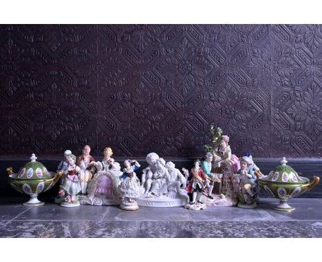 A varied collection of biscuit and porcelain figures, groups and vases and covers, various origins, 20th C.H 22,5 - 14 cm (th
