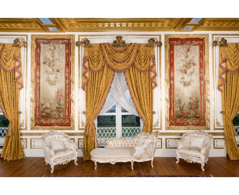A pair of large French Napoleon III Aubusson entre-fenÃªtres tapestry panels with floral design, second half 19th C.H 280 - L
