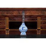 A Chinese blue and white vase with fish and floral design mounted as a lamp, Jiajing