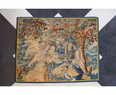 A Flemish wall tapestry depicting the visit of an angel to Mary, 17th C.273,5 x 271 cm