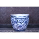 A Chinese blue and white 'lotus scrolls' jardiniere, 20th C.