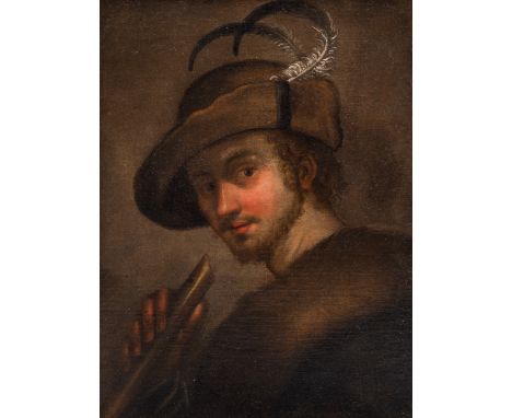 European school, follower of Sebastiano del Piombo (ca. 1485-1547): Portrait of a young man holding a flute, oil on canvas, 1