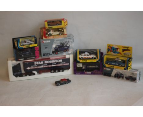 NINE BOXED CORGI DIECAST VEHICLES to include 260 "Superman" Metropolis Buick, 339 Rover 3500 police car, 306 Morris Marina 1.