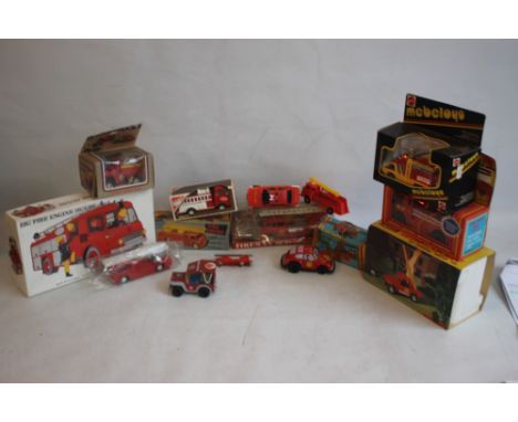 A COLLECTION OF BOXED AND LOOSE FIRE SERVICE EMERGENCY VEHICLES to include Mettoy Playthings friction drive fire engine, Matt
