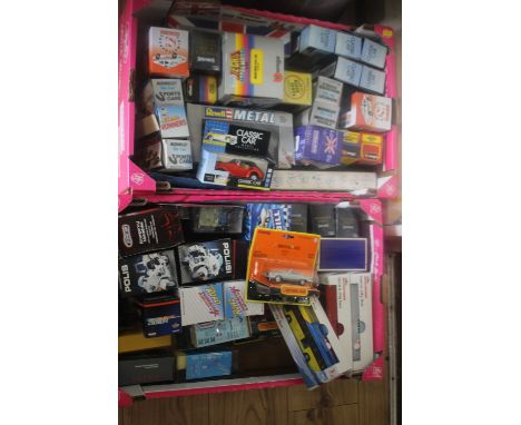 TWO TRAYS OF BOXED DIECAST VEHICLES to include Chad Valley, Hamleys, Newhay etc.