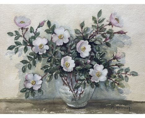 M Howson (British mid-20th century): Still Life of Wild Roses in a Vase, watercolour signed 28cm x 36cm