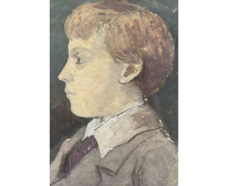 Bloomsbury School (Early to mid-20th century): Side Profile Portrait of a Boy, oil on card unsigned 13cm x 9cm