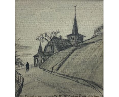 Sir Muirhead Bone (Scottish 1876-1953): Figure on a Path, pencil sketch signed inscribed and dated 1935, 19cm x 18cm (unframe