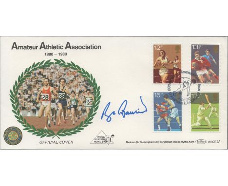 Athlete, Roger Bannister signed Amateur Athletic Association FDC featuring 4 official stamps and a post mark dating 10th Octo