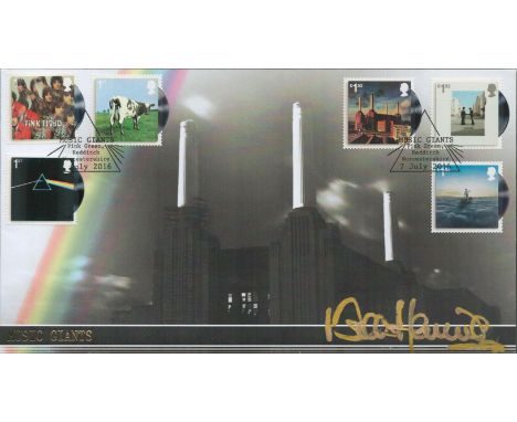 Bob Harris signed Music Giants - Pink Floyd First Day Cover. This Buckingham cover features a set of six Pink Floyd LP Album 