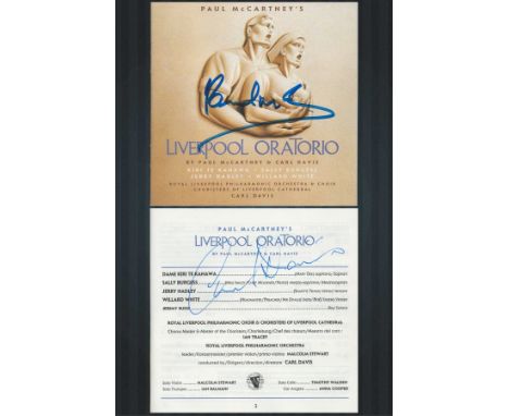 Paul McCartney and Carol Davis signed Liverpool Oratorio CD sleeve. Signed by McCartney on the front in blue marker pen plus 