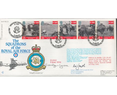 Carolyn Grace and Grp Cpt R.W Joseph signed The Squadrons of The RAF FDC. This flown cover is limited edition number 100 of 8