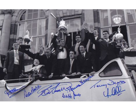 Autographed Tottenham 12 X 8 Photo - B/W, Depicting A Wonderful Image Showing Tottenham Players Parading The Fa Cup And The F