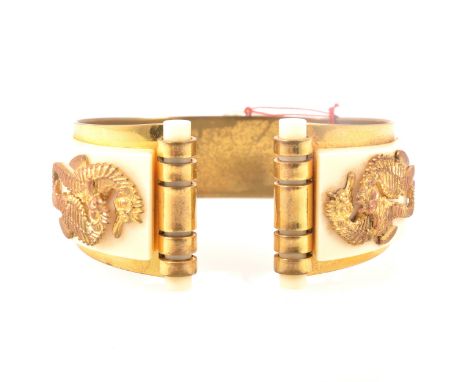 1930s Art Deco Hippocampe bangle retailed by JHP of Paris, and designed by Genevieve Hamon, the bangle set with cream bakelit