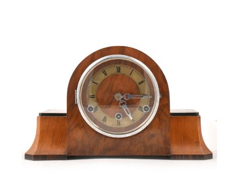 An Art Deco style mantel clock, Perivale movement striking on five chimes, chapter ring signed Wm Greenwood &amp; Sons, Leeds